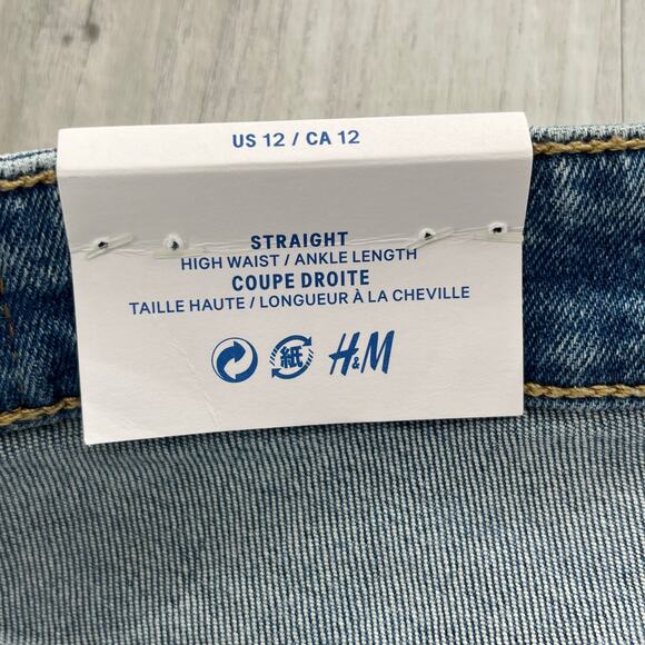 H&M &Denim Straight High Waist Ankle Length Light Wash Cotton Denim Jeans 12 - Picture 5 of 10
